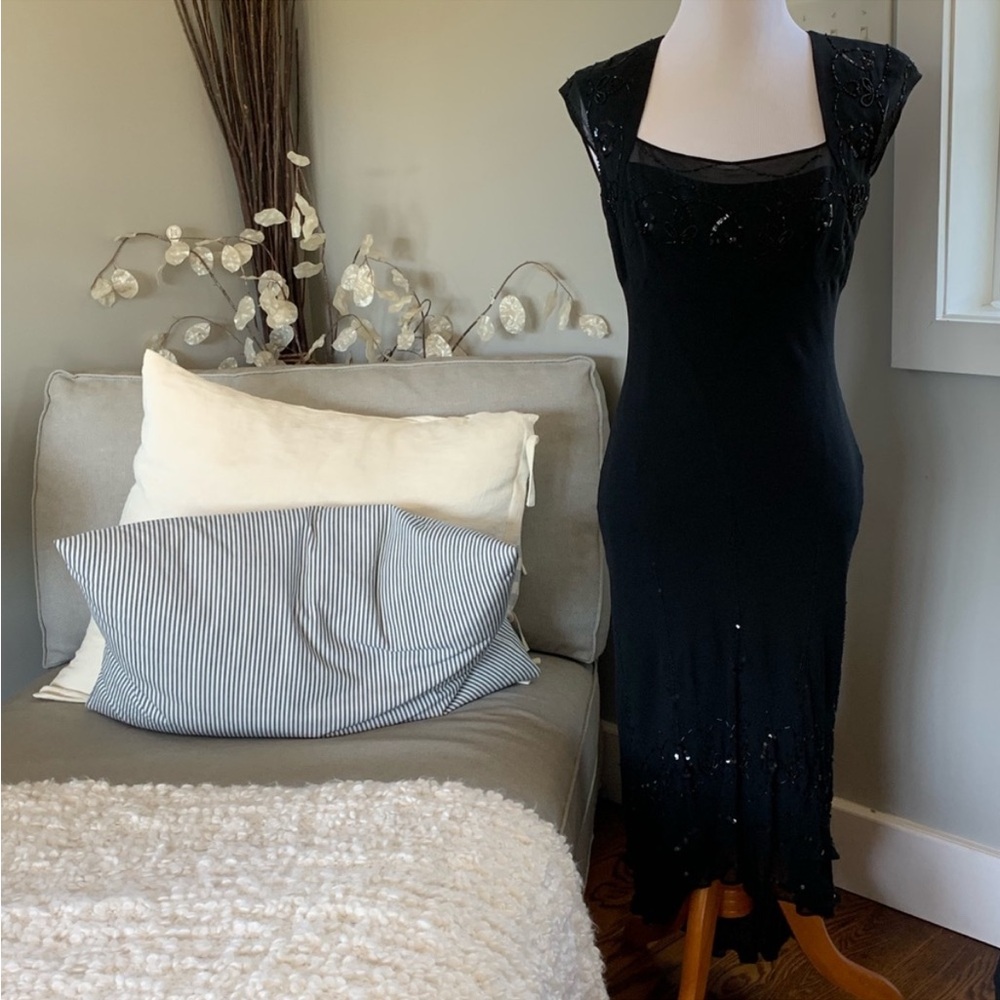 🌹 romantic y2k black dress with beads - 100% silk